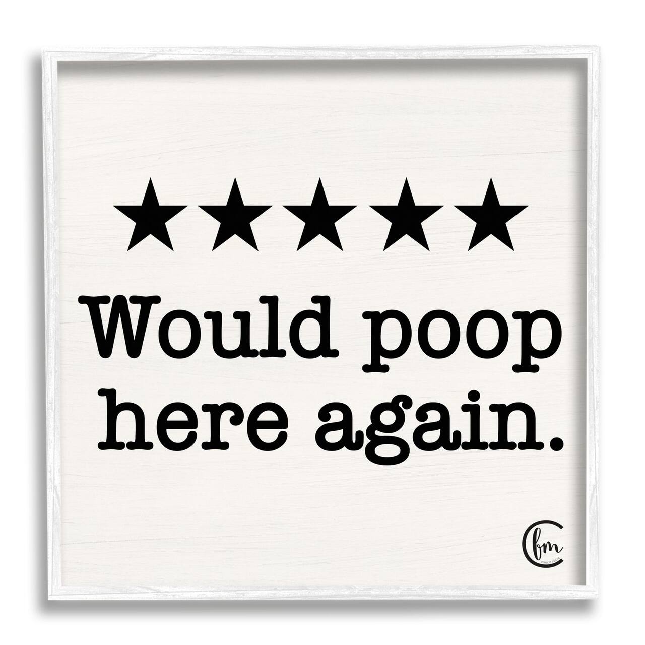 Stupell Industries Bathroom Rating Five Starts Would Poop Here Again Black and White Sign Framed Wall Art